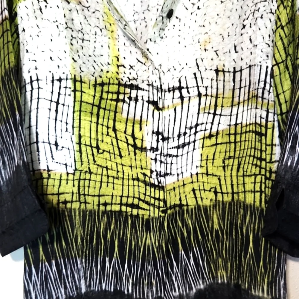 Dressori 100% Silk Art Abstract Design 3/4 Length Sleeves Blouse Size Large EUC